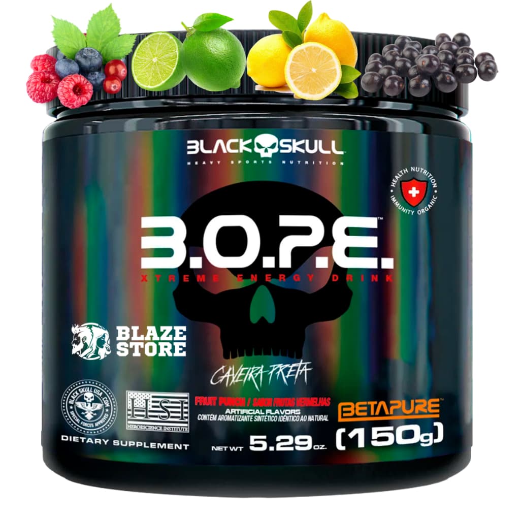 Pré Treino B.O.P.E 150g Black Skull - Cafeína, Arginina, Taurina, Creatina e Maltodextrina