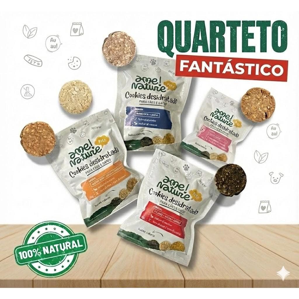 Kit Mini Petisco Natural Cães e Gatos 80g total = Sabores Pernil+Acém+Fígado+Mandioca 100% Natural