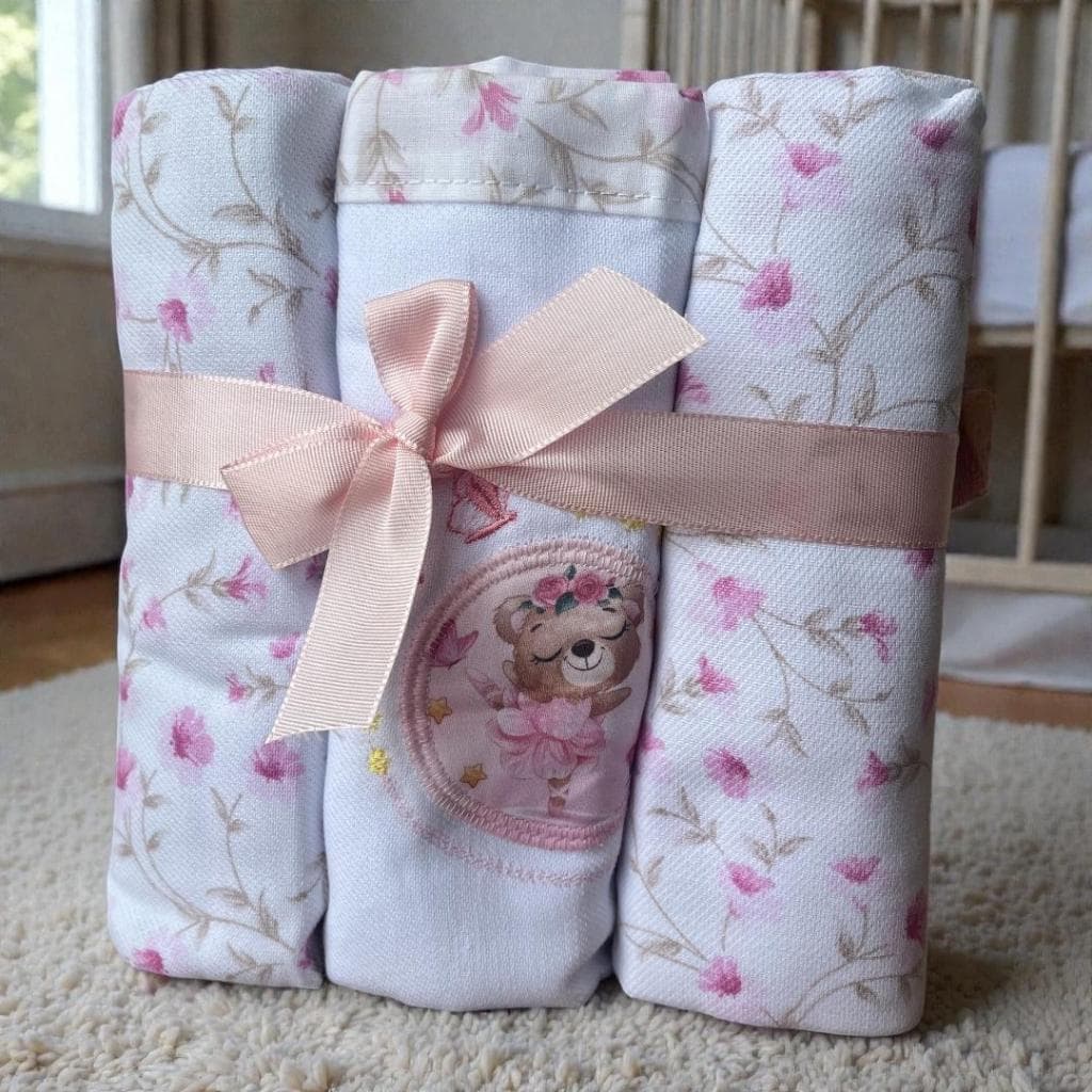 Cueiro Bebê Flanelado 100% Algodão | Kit 3 Unidades 80x80cm | Muito Mimo