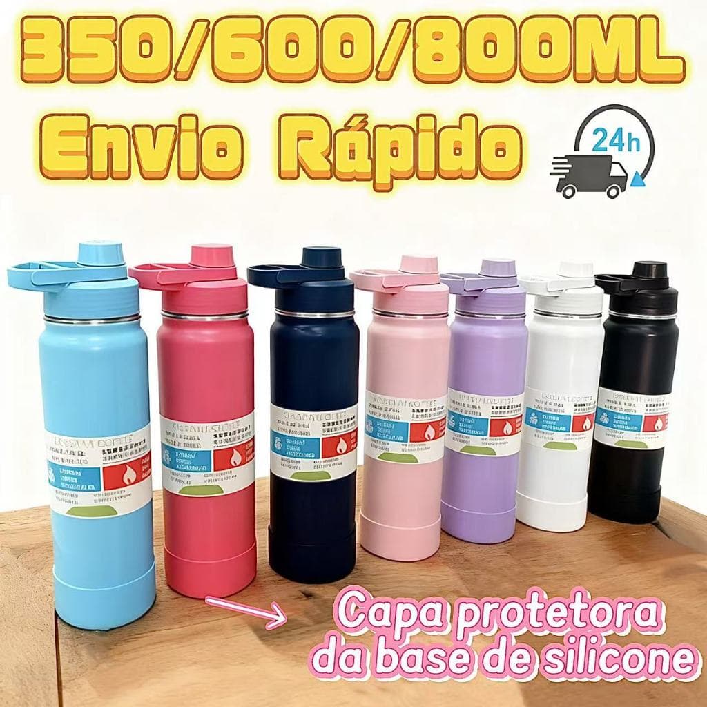 Garrafa Térmica FOSCA  350/600/800 ML com bota De Silicone Protetora garrafa infantil para Cafe Bebidas geladas NATAL