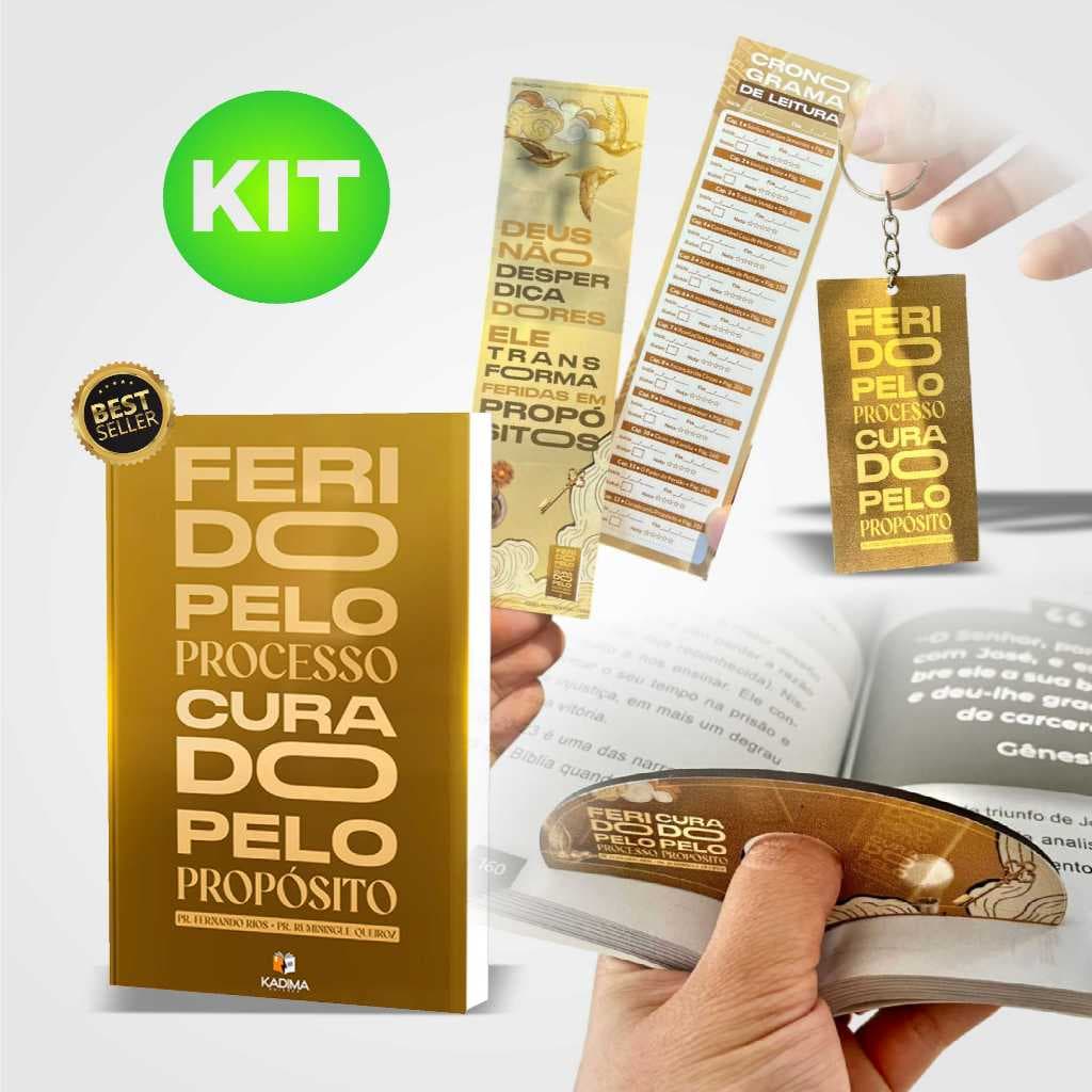 Kit: Livro Ferido pelo Processo Curado Curado pelo Propósito + 2 Marcadores de Página + 1 Apoio de Dedo + 1 Chaveiro