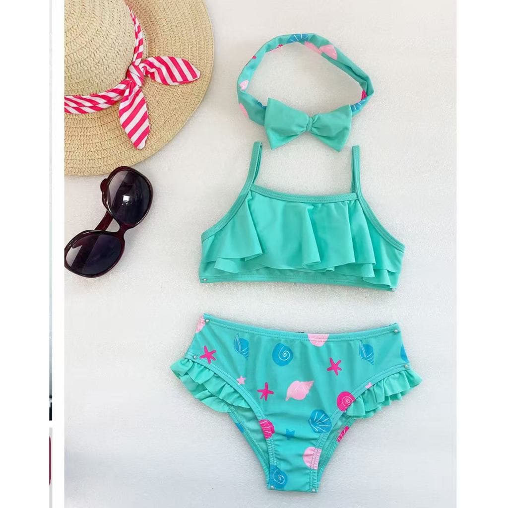 CONJUNTO DE PRAIA FEMININO INFANTIL COM BABADOS E TOP COM ESTAMPA FLORAL1676