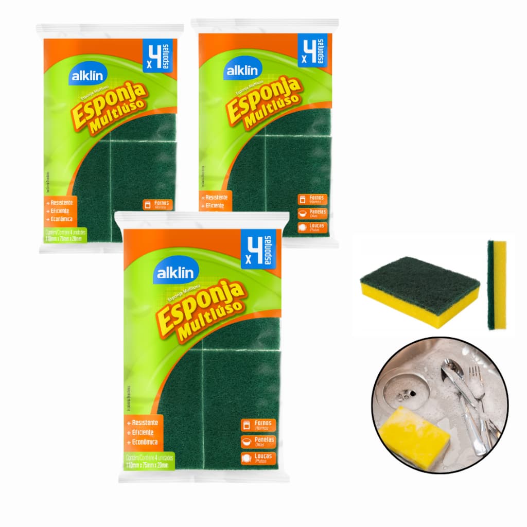 Esponja Multiuso Dupla Face Lava Louças Alta Durabilidade e Limpeza Eficiente 4/12un