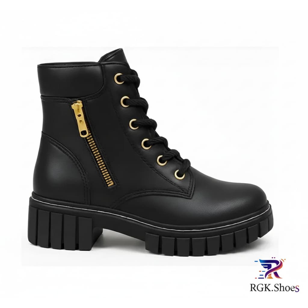 Bota Feminina Preta RGK Cano Curto Zíper Lateral Tratorada Blogueira Confortável Estilosa Inverno Macia Luxo Oferta Top