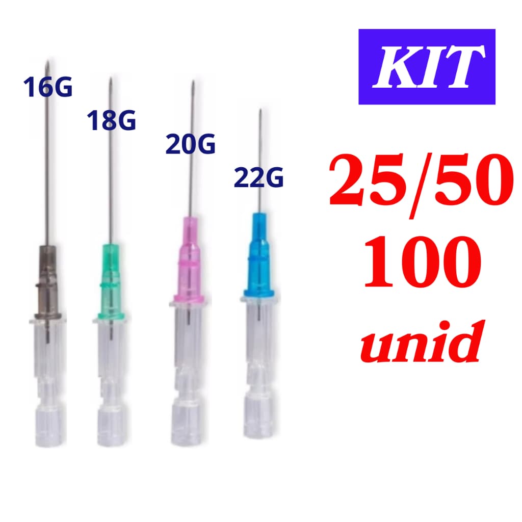 Cateter Intravenoso 16G/18G/20G/22G - Kit 25/50/100 UN. Body Piercing Jelco Medix/Glomed/Descarpack