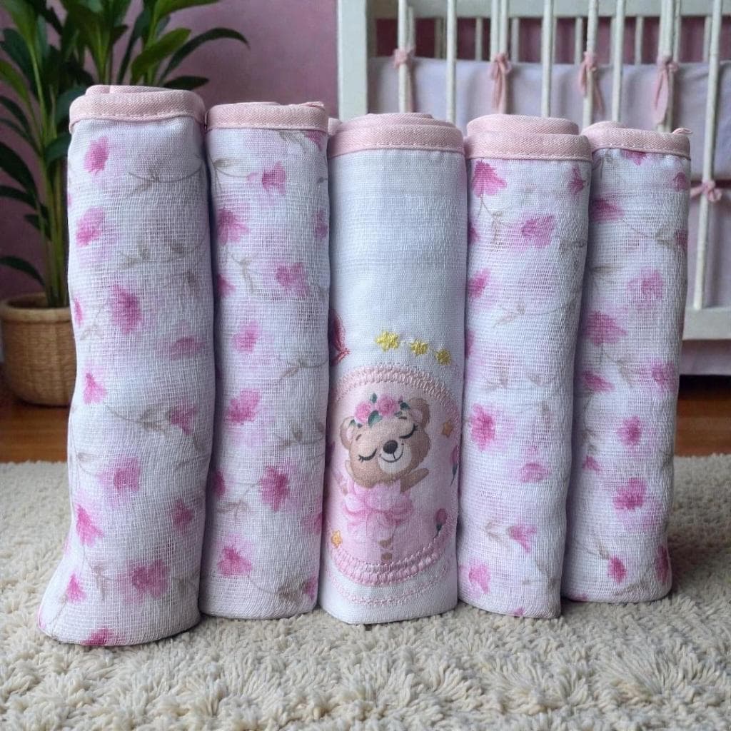 Fralda de Pano Bebê Bordada | Tecido Duplo 100% Algodão 70x68cm | Muito Mimo