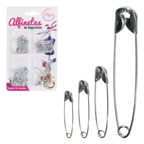 Alfinetes De Segurança kit com 100 Com 4 Tamanhos Diferentes Premium