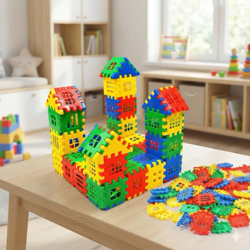 Bloquinhos De Monta Monta Infantil - Montar Casa, Cidades Predios Coloridas Quebra Cabeça e Monte o que Imaginar.