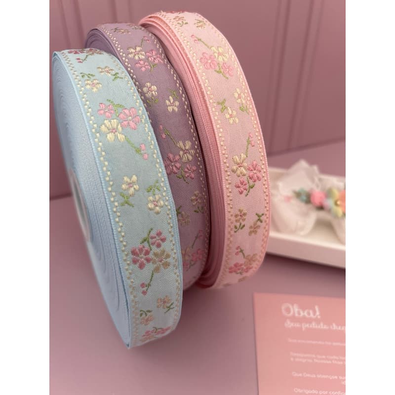 Fita tecido Florzinha bordada 25mm 4/2 metros