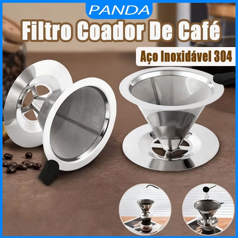 14/13/12CM Filtro Coador de Café Inox Coador de Café Grande Com Pegador em Silicone Sem Uso de Papel Reutilizável