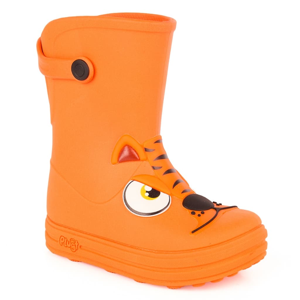 Galocha Bota Infantil Plugt Menino E Menina Confortável Divertido Tigre Laranja Anatômico Macio