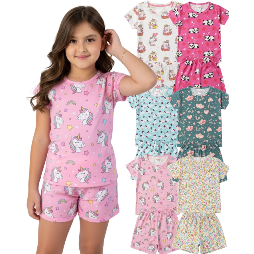 PIJAMAS SUEDE MENINAS VERÃO ROUPA DE DORMIR KIDS TECIDO SUPER MACIO