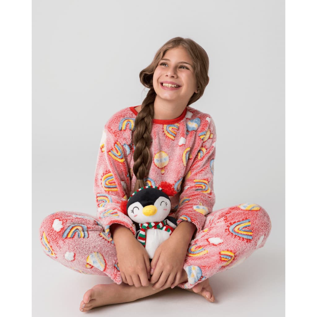 Pijama Meninas Peludinho Fleece Super Quentinho Inverno Roupa de Dormir Comprido Frio