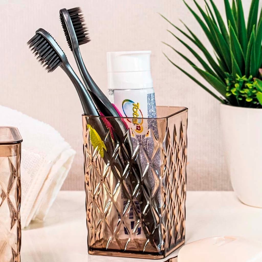 Organizador Porta Escovas Dentes Creme Dental Pasta Banheiro Pia Suporte Copo Acrílico Lavabo