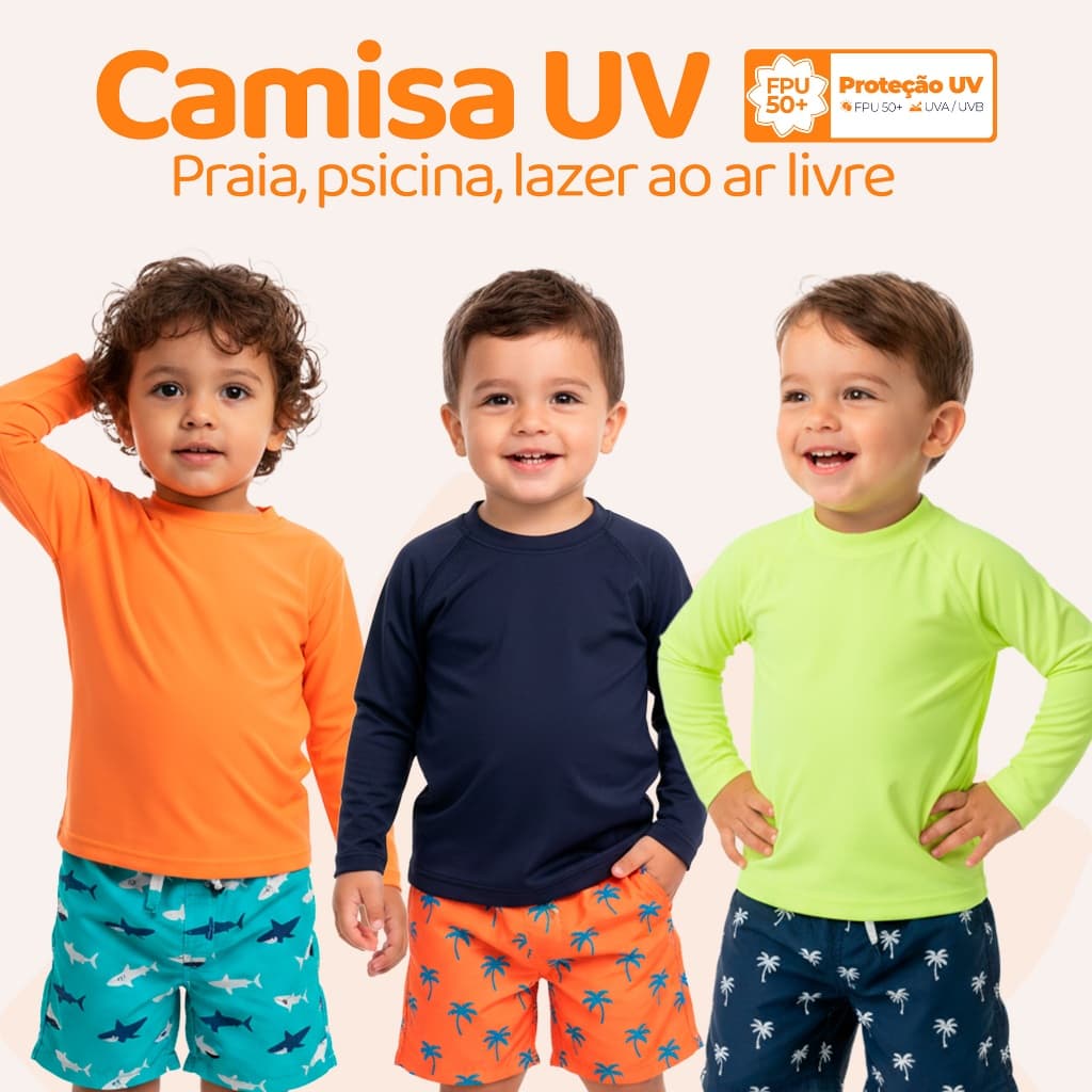 Blusa com Proteção UV Bebe Menino Proteção Solar Moda Praia Masculino Infantil Escolha sua Cor Preferida L06