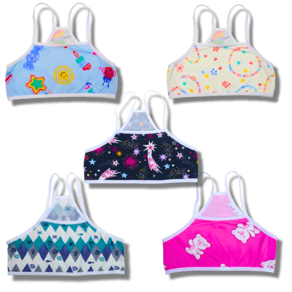 Kit 5 Top sutiã infantil estampado menina moça nadador