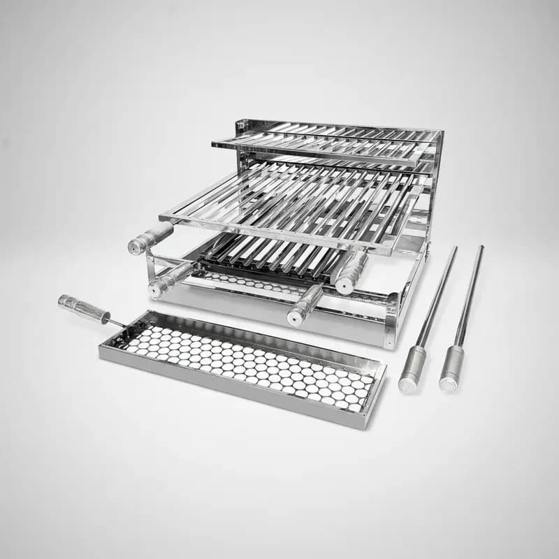 Kit Suporte Grill Inox Suspenso Para Churrasqueira Gourmet – 7 Peças Completo Premium Para Bancada