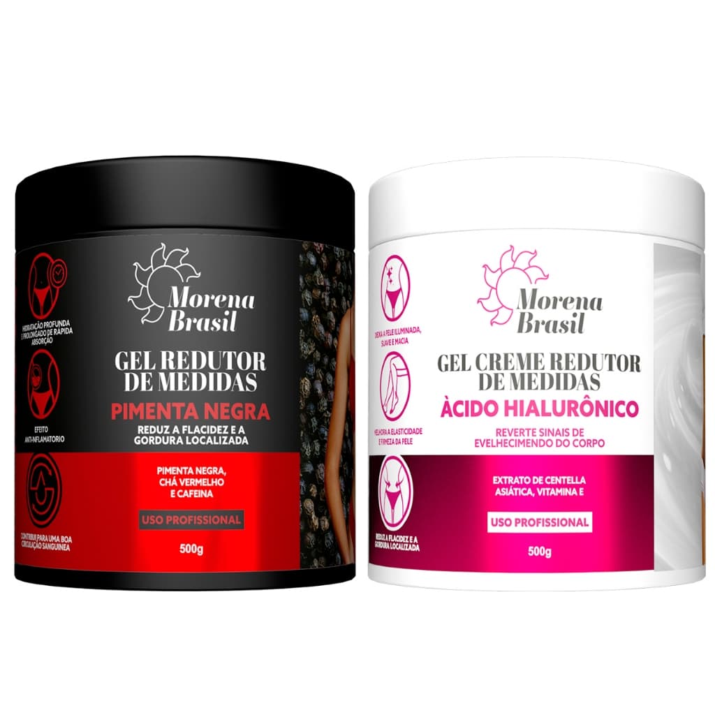 Kit 2X Gel de Massagem Corporal Morena Brasil - Pimenta Negra + Ácido Hialurônico