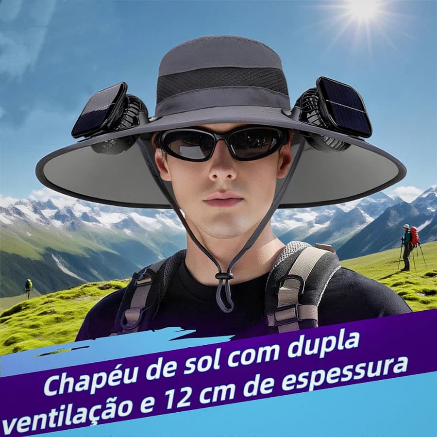 Chapéu Solar com Ventilador Portátil Chapéu de Sol com Ventoinha para Pesca Camping