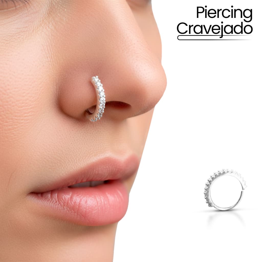 Piercing Nariz cravejado com zircônia  Prata 925 cód: 141