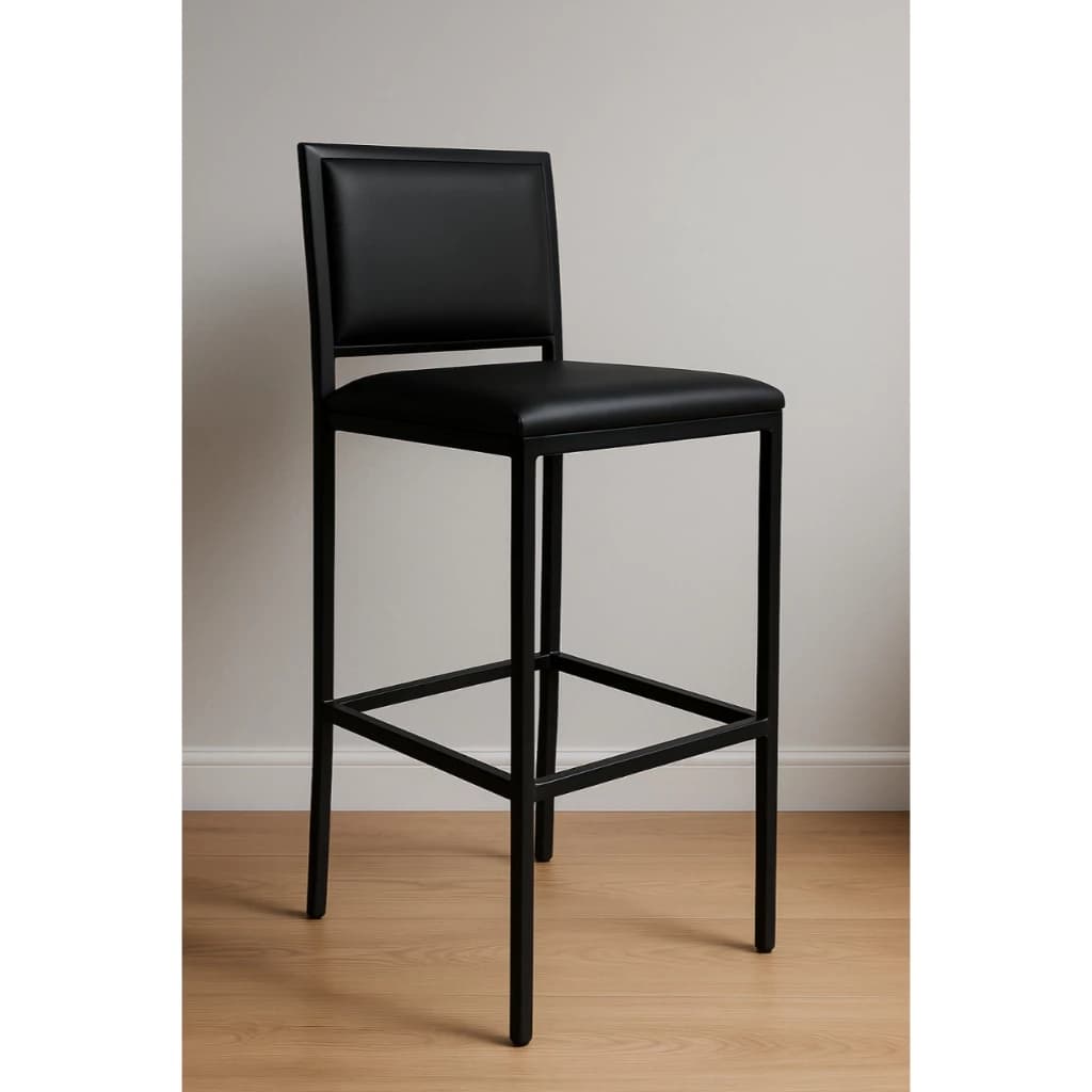 Banqueta Viena Alta Preta 99cm com Encosto e Assento Estofados em Corino