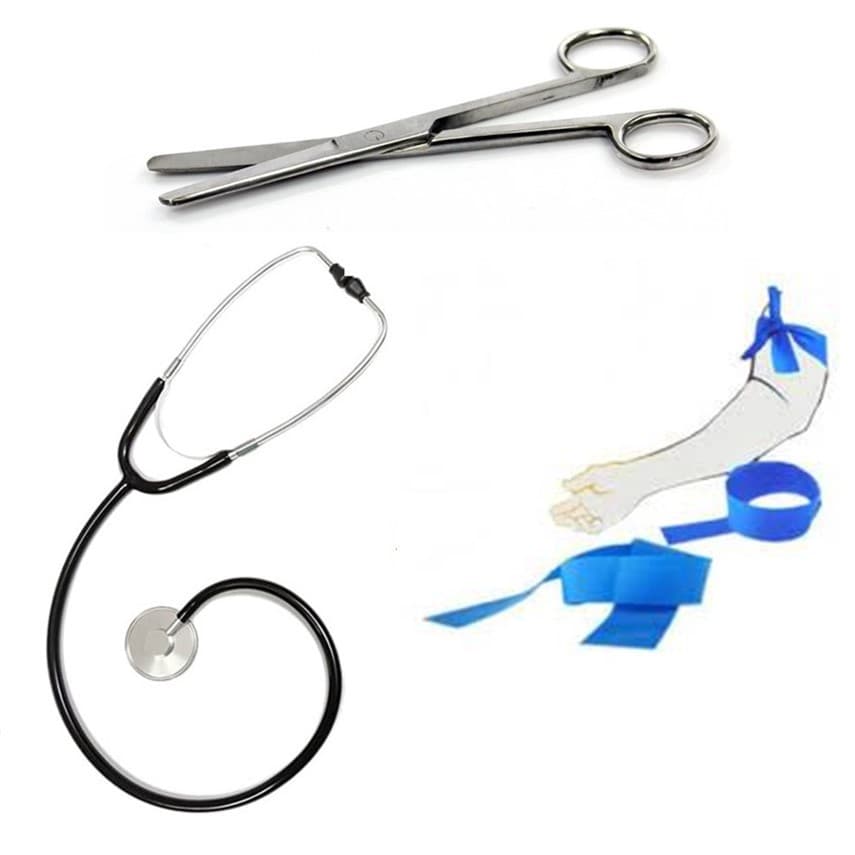 Estetoscópio Premium + 2 Garrote Borracha + 1 Tesoura Ponta Romba 11,5cm rt