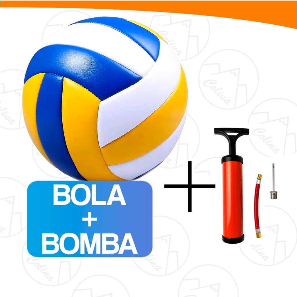 Bola de Volei + Bomba de Encher Ar Quadra Praia Areia Voleibol 22cm Profissional Costurada