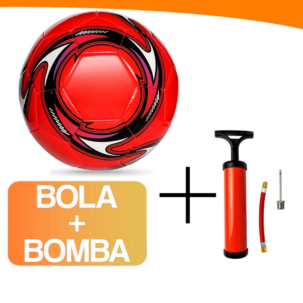 Bola de Futebol + Bomba de Encher Ar Para Campo Costurada Profissional 25cm Futebol Society Treino