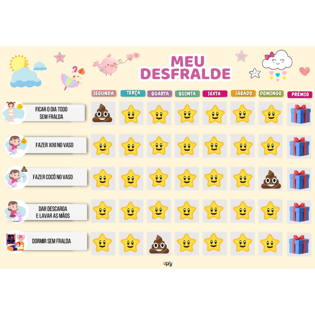 Quadro Incentivo Desfralde De Menina Infantil - Com Adesivos