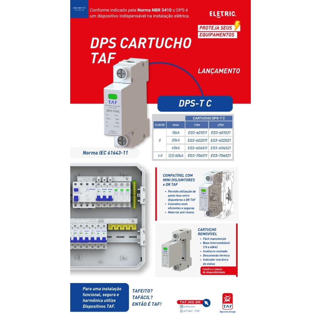 KIT 6 UNIDADES PROTETOR DE SURTO DPS 20KA 1P 275V CLASSE II TAF