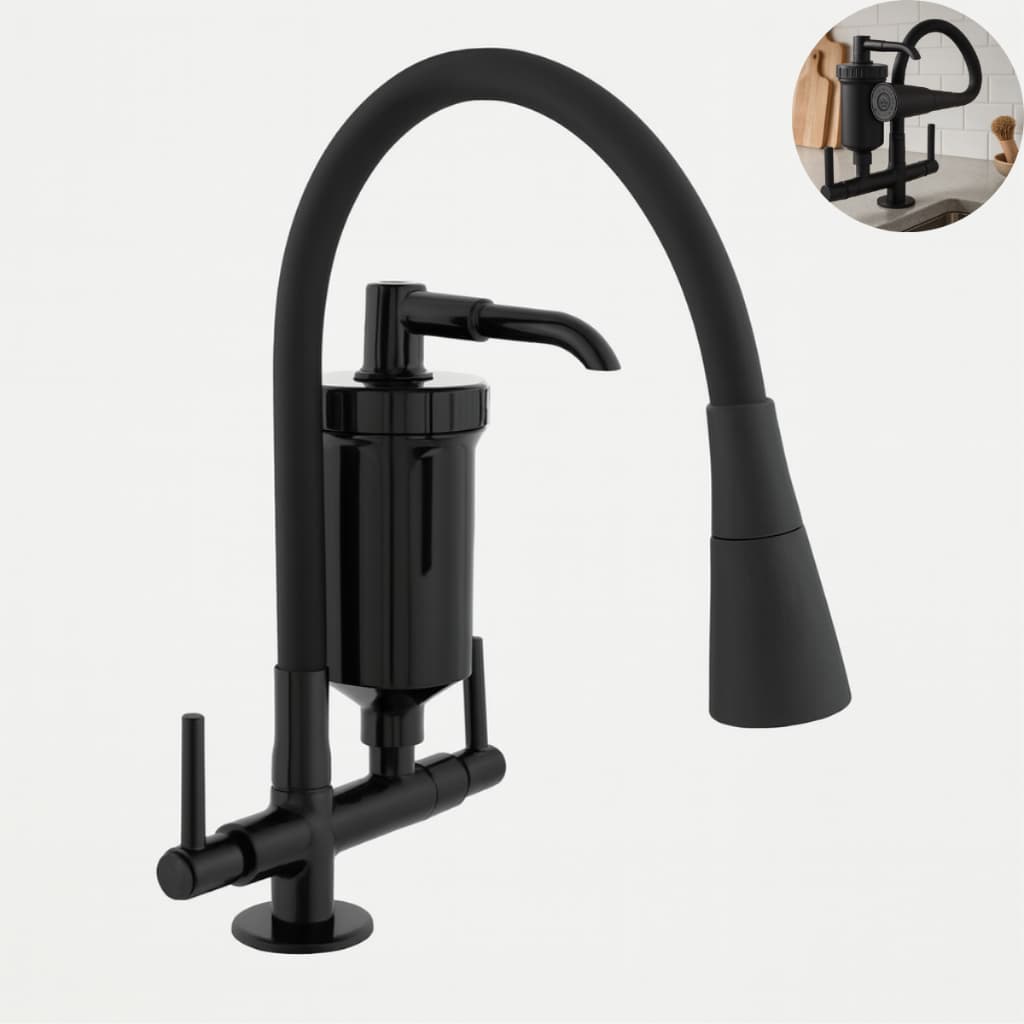 Torneira De Filtro Gourmet Luxo Pia Cozinha Flexível Bancada Cor Preto