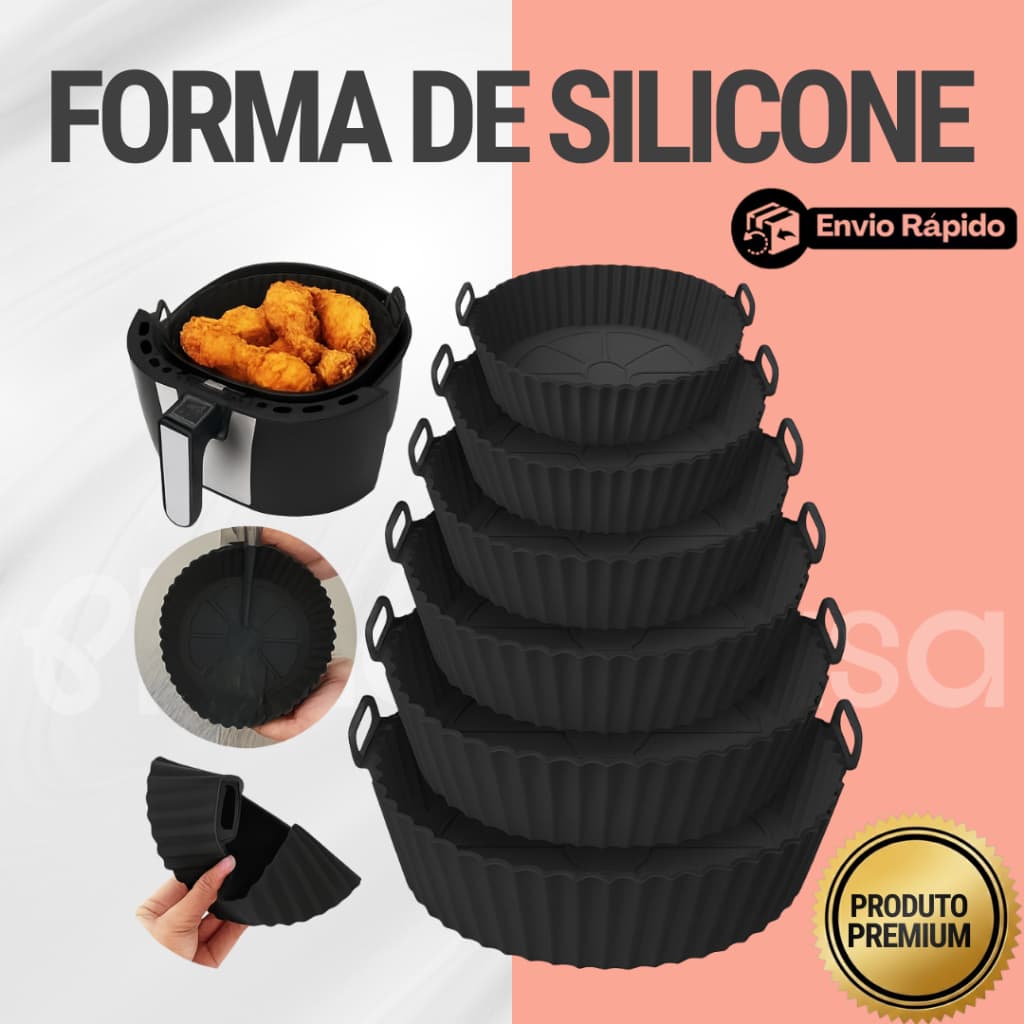 Kit 6 Forma Em Silicone Antiaderente Air Fryer - Reutilizável Protetor Microondas Panela Forno Cesta