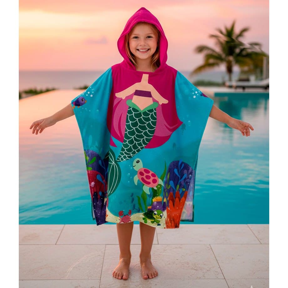 Poncho Infantil Toalha de Praia Algodão | Capuz | Secagem Rápida | Saída de Praia Kids | Toalha Infantil com Capuz LINDA