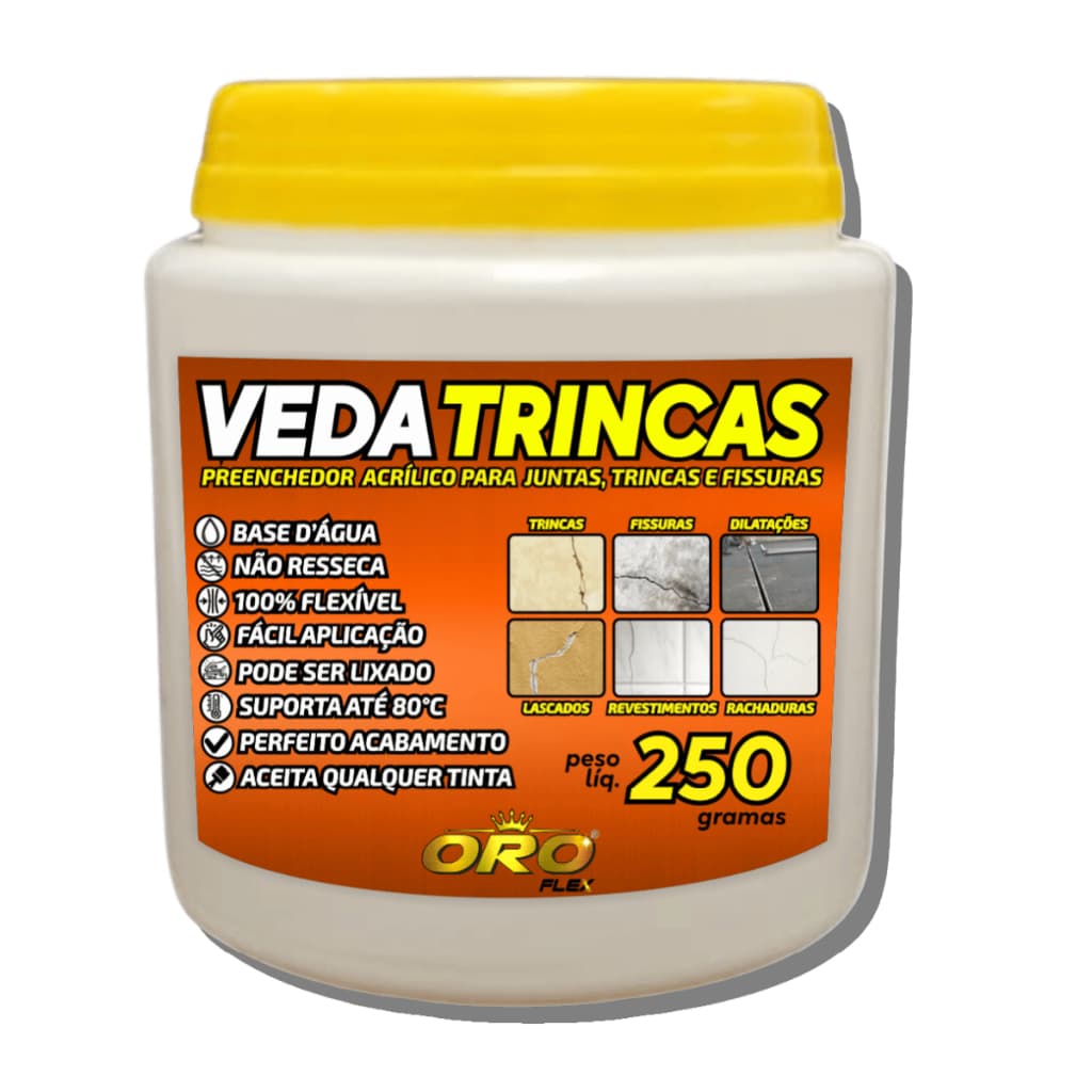 Massa VEDA TRINCAS de paredes, pisos, azulejos, rachaduras, frestas, lixa e pinta 250GR OROFLEX