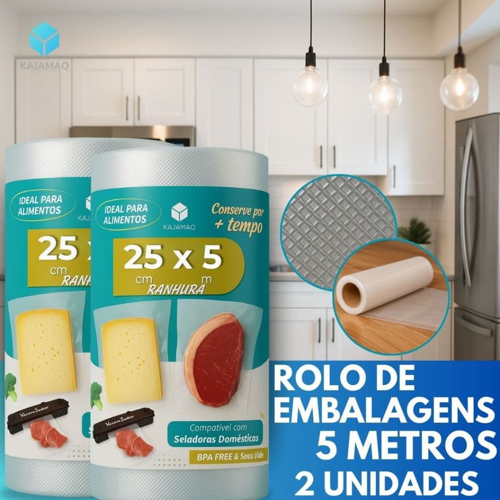 Kit  2 Rolos Vácuo  Gofrado - Resistentes Saco Embalagem Ranhura Seladora Doméstica Rolo Bobina
