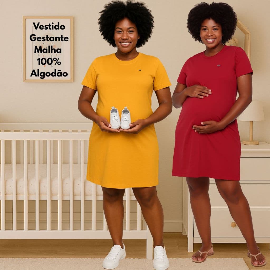 Vestido Gestante Básico de Algodão Moda Plus Size Look Casual Confortável