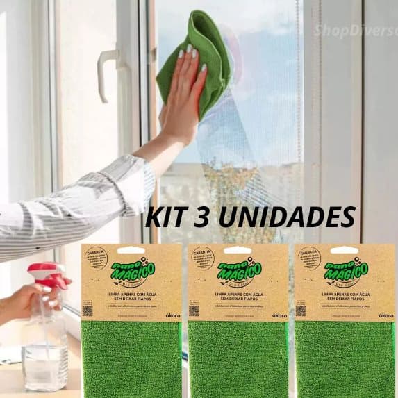 kit 3 Unidades Pano Magico Uso Geral Limpa Todo Tipo de Superfície Apenas Com Agua Sem Fiapos