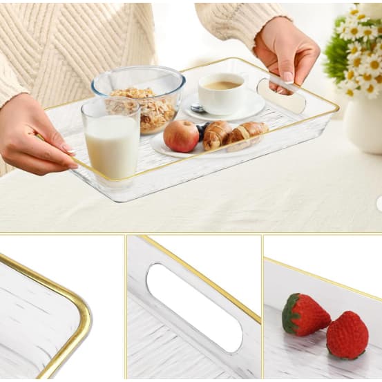 Bandeja Decorativa de Acrílico com Alças Douradas – Luxo e Elegância para Sua Casa