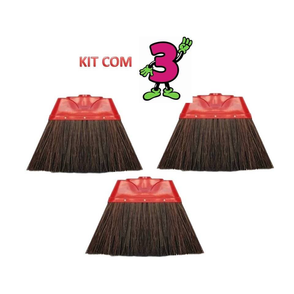KIT COM 3 VASSOURA PIAÇAVA NATURAL SEM CABO