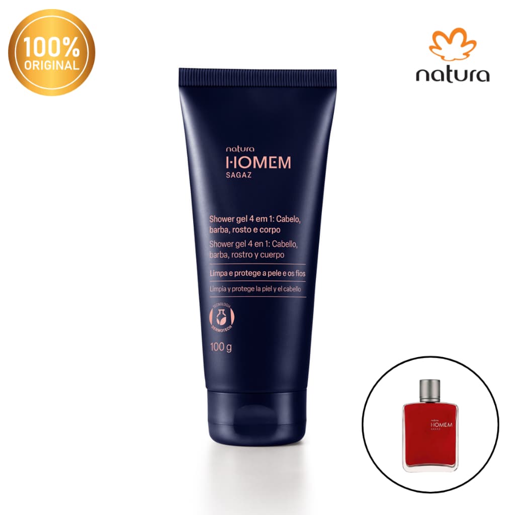 Shower Gel 4 em 1: Cabelo, barba, rosto e corpo Natura Homem Sagaz 100g