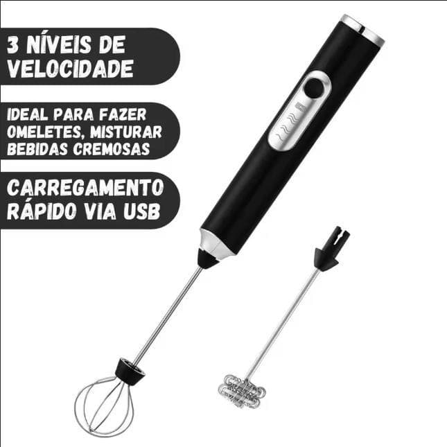 Batedor Misturador Mixer Elétrico para Bebidas Leite Café Clara de Ovos 2 EM 1 Facilida Vida