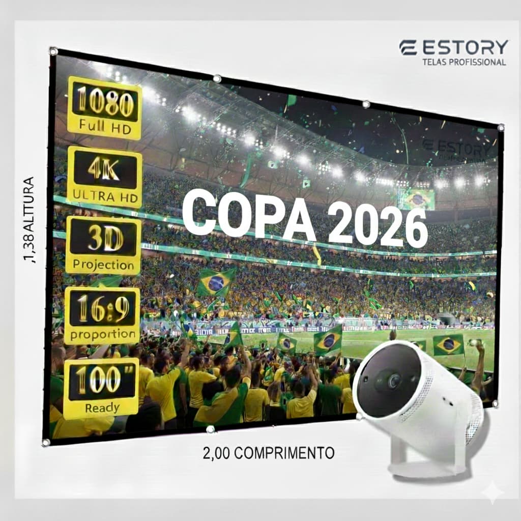 Tela de Projeção 100 Polegadas Profissional 16:9 Dobrável – Ideal para Projetores 4K e Full HD