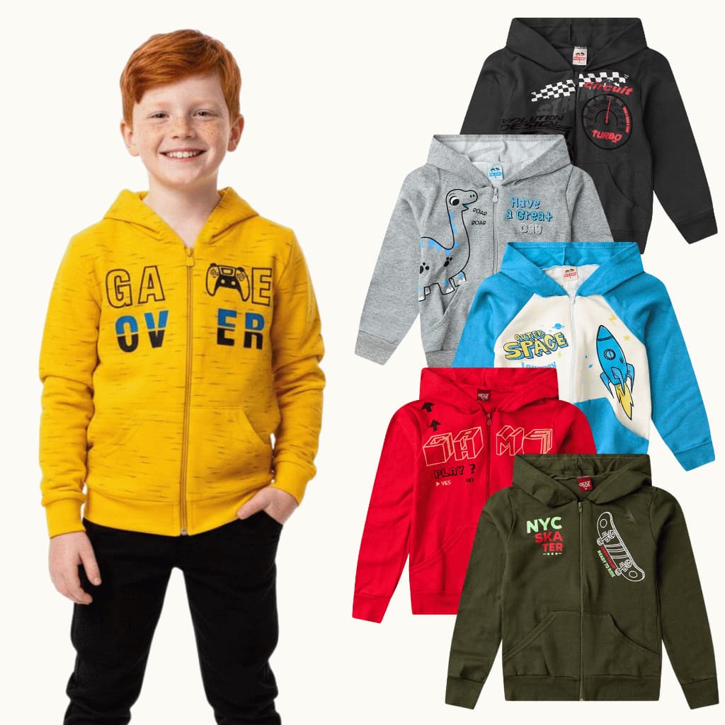 Kit 1 | 2 | 3 Jaquetas Premium Infantil e Juvenil Masculina com Capuz, Zíper e Bolsos  Moletom Quentinho | Casaco Menino