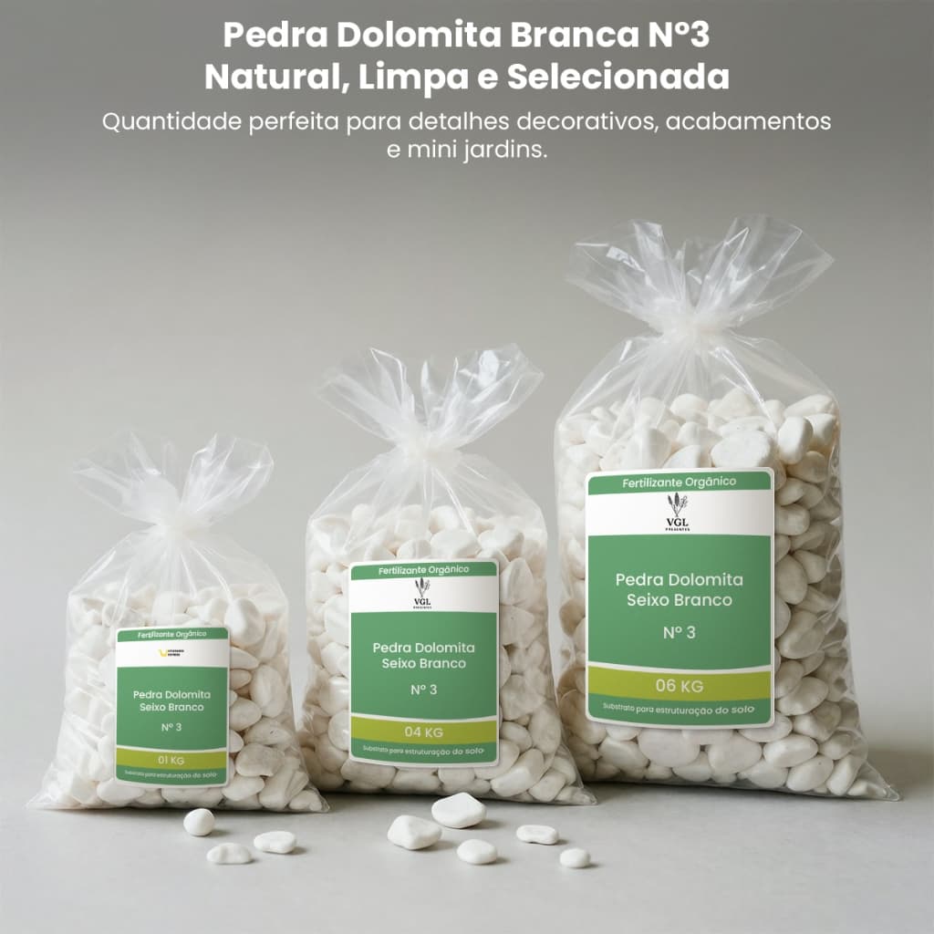 Pedra Para Vasos de Plantas Seixo Branco Dolomita Natural Premium Decoração Canteiros e Jardins