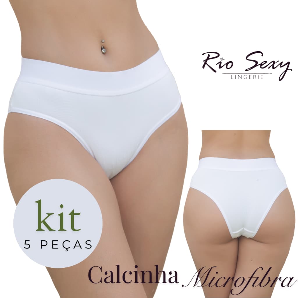 Kit 5 Calcinhas Microfibra Feminina Cintura Média, Conforto para Uso ou Revenda, Fabricação Própria, Envio Rápido