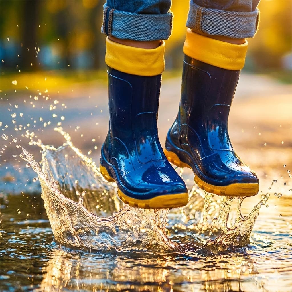 Bota Galocha Infantil Calfor Nieve Impermeável Azul Amarela C/ Amarra Chuva PVC Leve Confortável