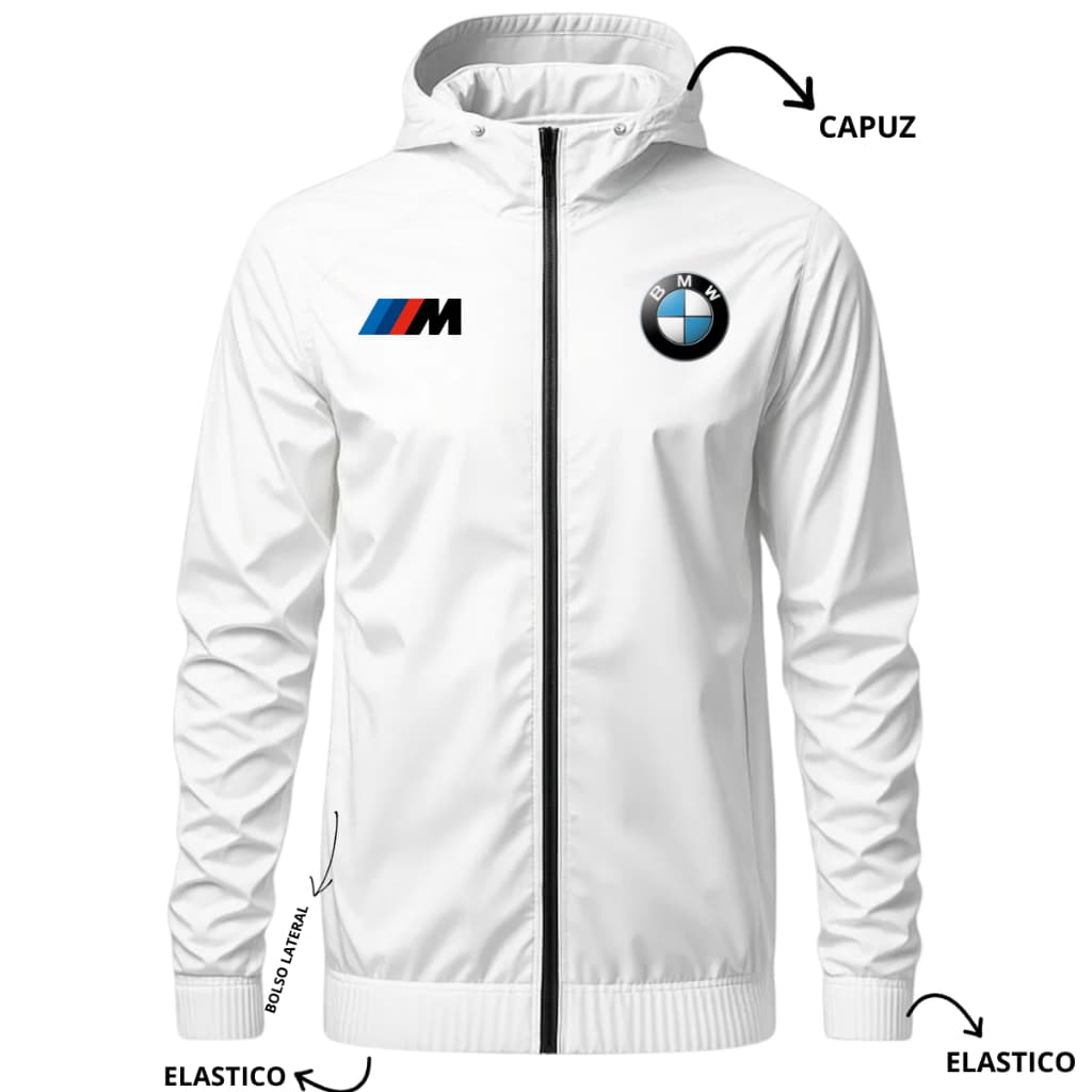 Jaqueta Corta vento branco BMW agasalho de frio impermeavél manga longa unissex