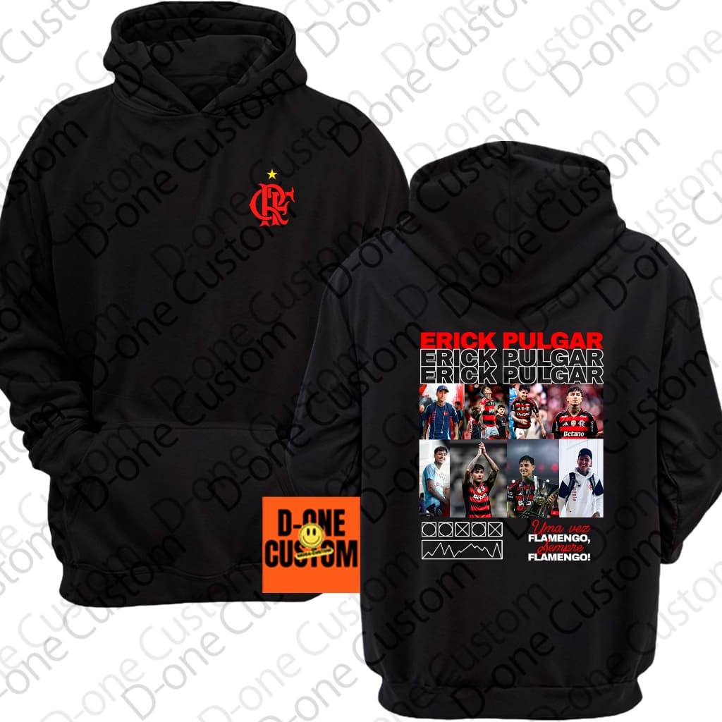 Moletom Blusa de Frio Erick Pulgar Logo Time Vermelho Estiloso Estampa Casual Manto Jogador Estádio