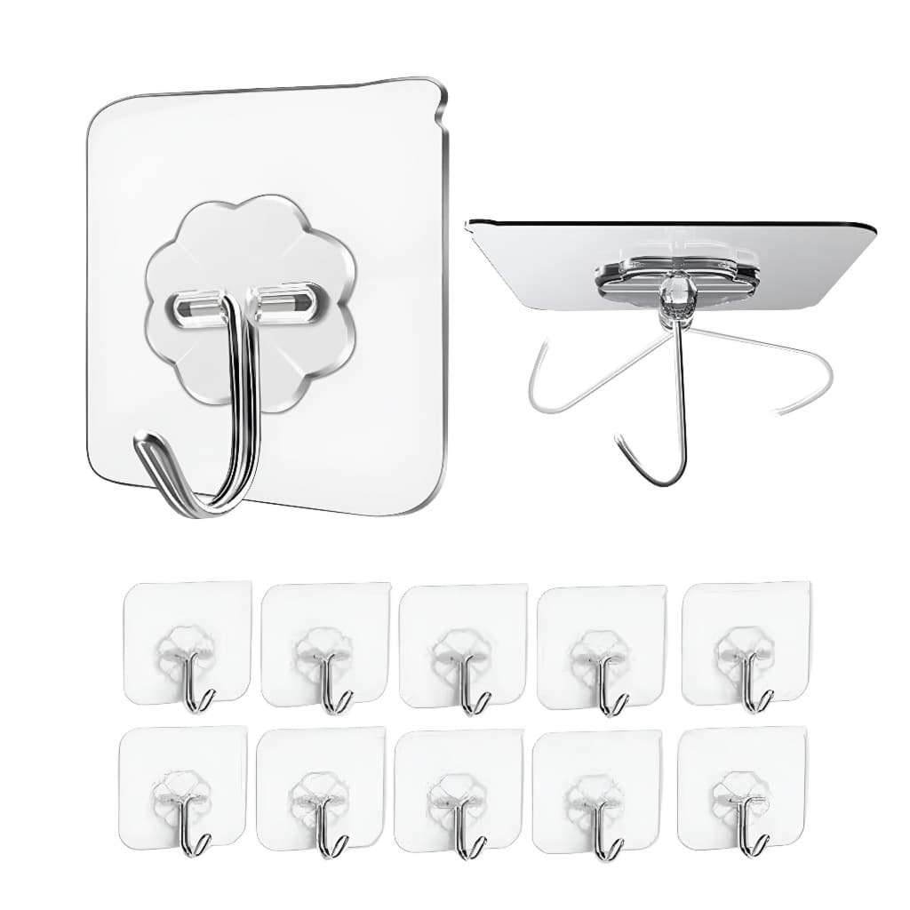 Kit 5/10/20 Ganchos Adesivos Universais com Acabamento Metálico Autocolante Forte Multi Funcional