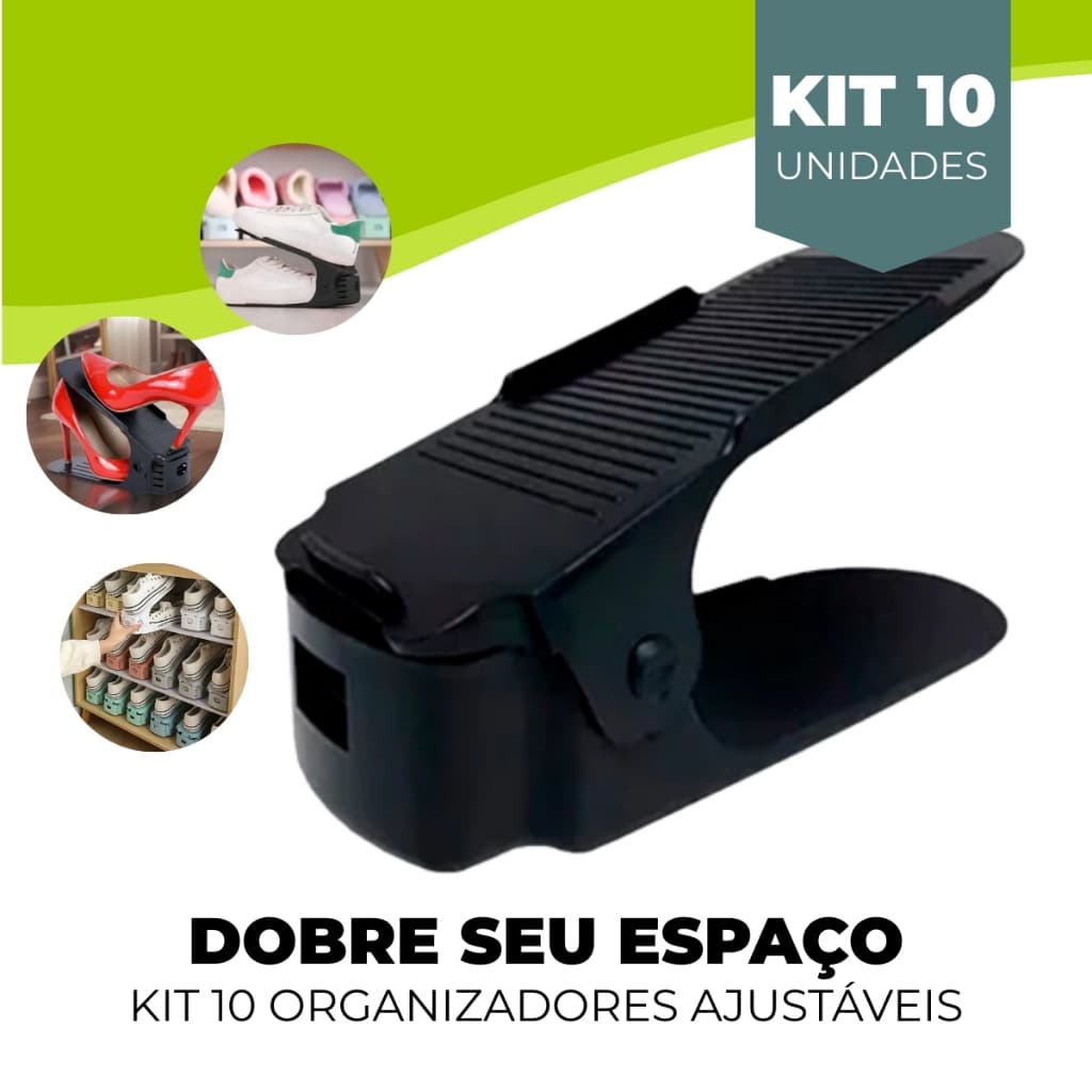 Kit com 10 Organizadores De Sapato E Tênis - Preto Com Regulagem